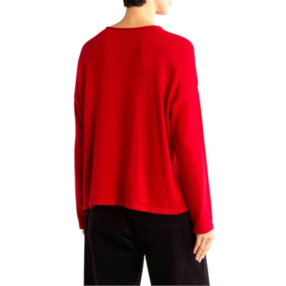 Eileen Fisher Sweater Women Red Extra Fine Merino Wool Size L Long Sleeve NWT - Picture 2 of 6
